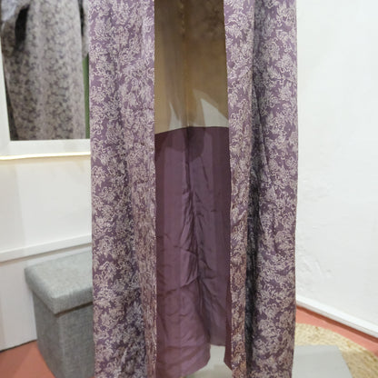 Vintage Japanese Kimono – Lilac Floral Long Kimono Robe – Traditional Silk Style