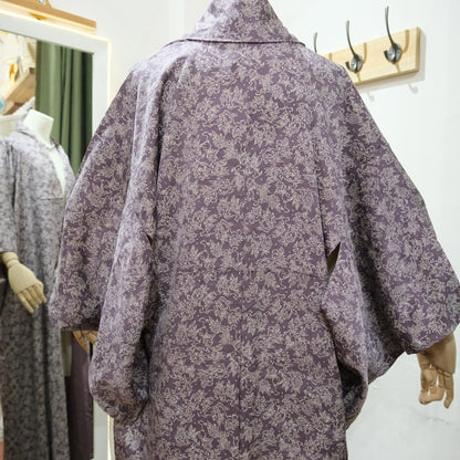 Vintage Japanese Kimono – Lilac Floral Long Kimono Robe – Traditional Silk Style