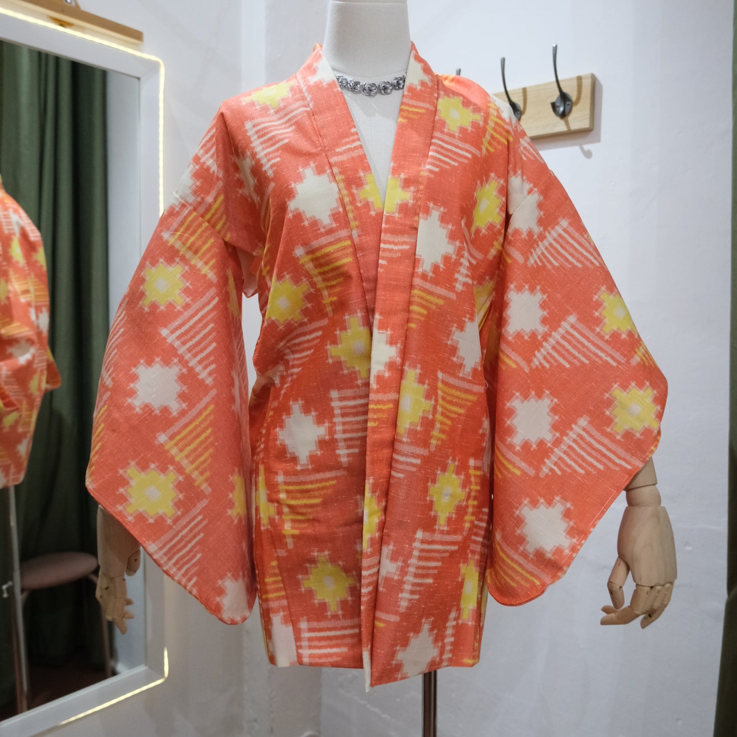 Vintage Orange & Yellow Ikat Print Haori Jacket