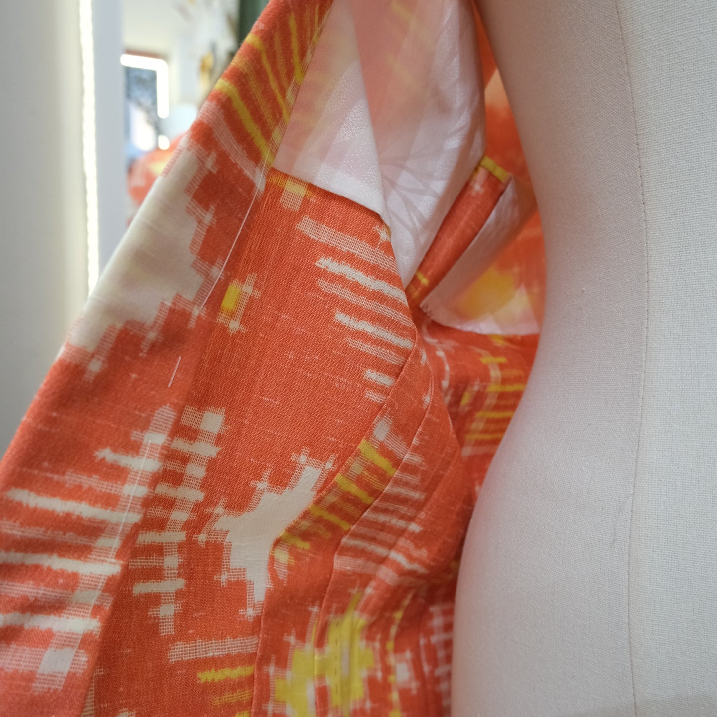 Vintage Orange & Yellow Ikat Print Haori Jacket