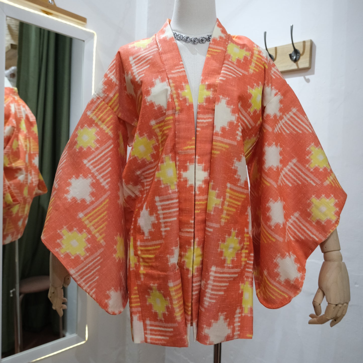 Vintage Orange & Yellow Ikat Print Haori Jacket