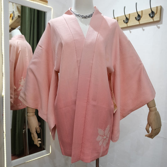 Vintage Pink Floral Japanese Haori Jacket – Traditional Kimono Style