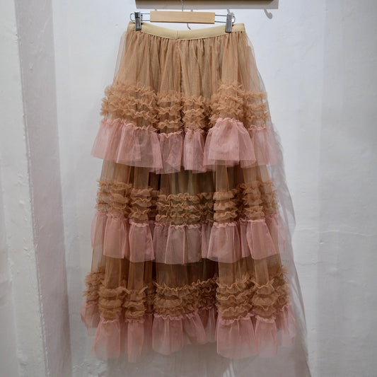 Deadstock Organza Ruffle Maxi Skirt – Layered Tulle Statement Skirt
