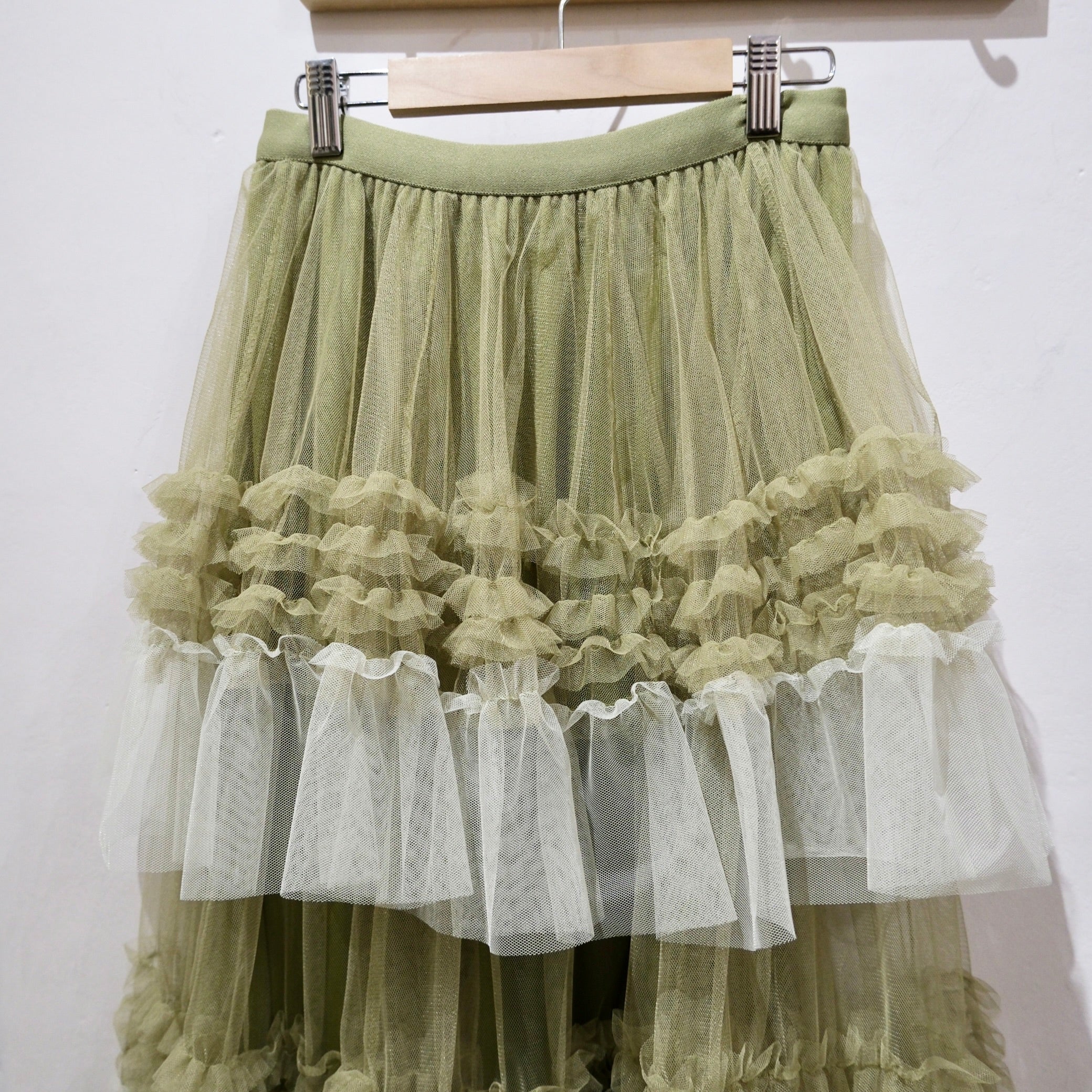 random tulle layered iris pleats OP オリーブ Deadstock Organza Ruffle Maxi Skirt – Layered Tulle Statement