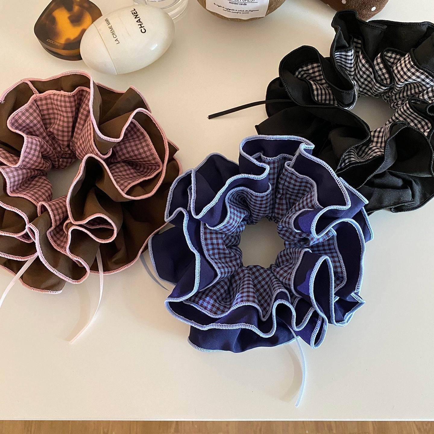 Oversized Ruffle Gingham Scrunchie – Statement Hair Accessory