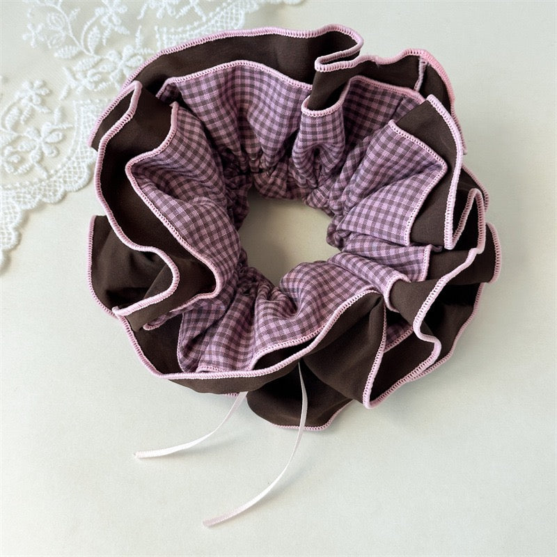 Oversized Ruffle Gingham Scrunchie – Statement Hair Accessory
