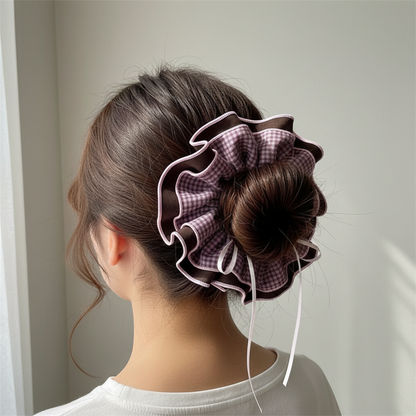 Oversized Ruffle Gingham Scrunchie – Statement Hair Accessory