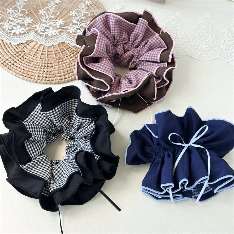 Oversized Ruffle Gingham Scrunchie – Statement Hair Accessory