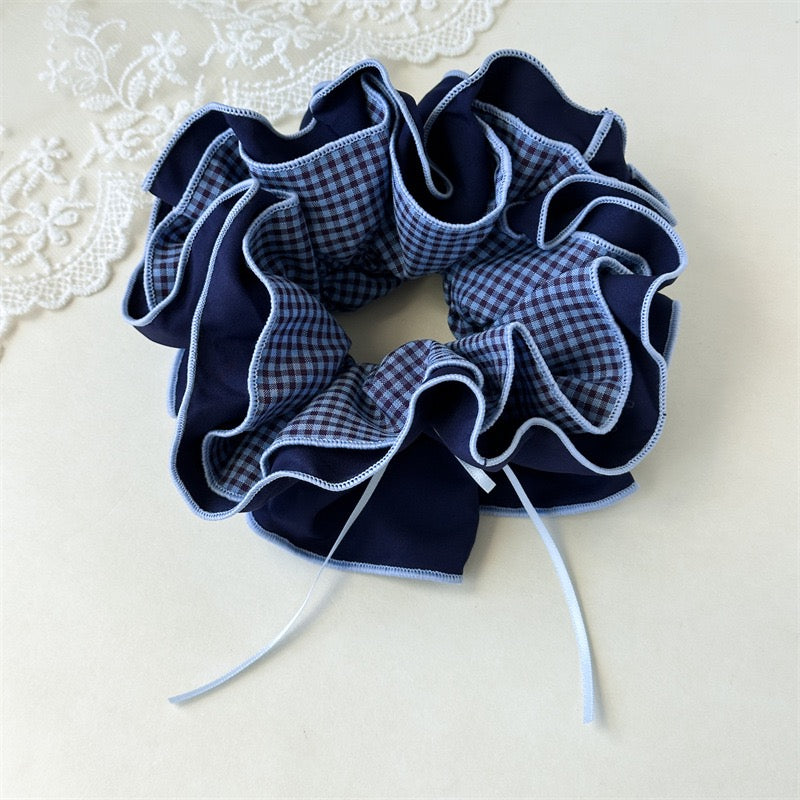 Oversized Ruffle Gingham Scrunchie – Statement Hair Accessory