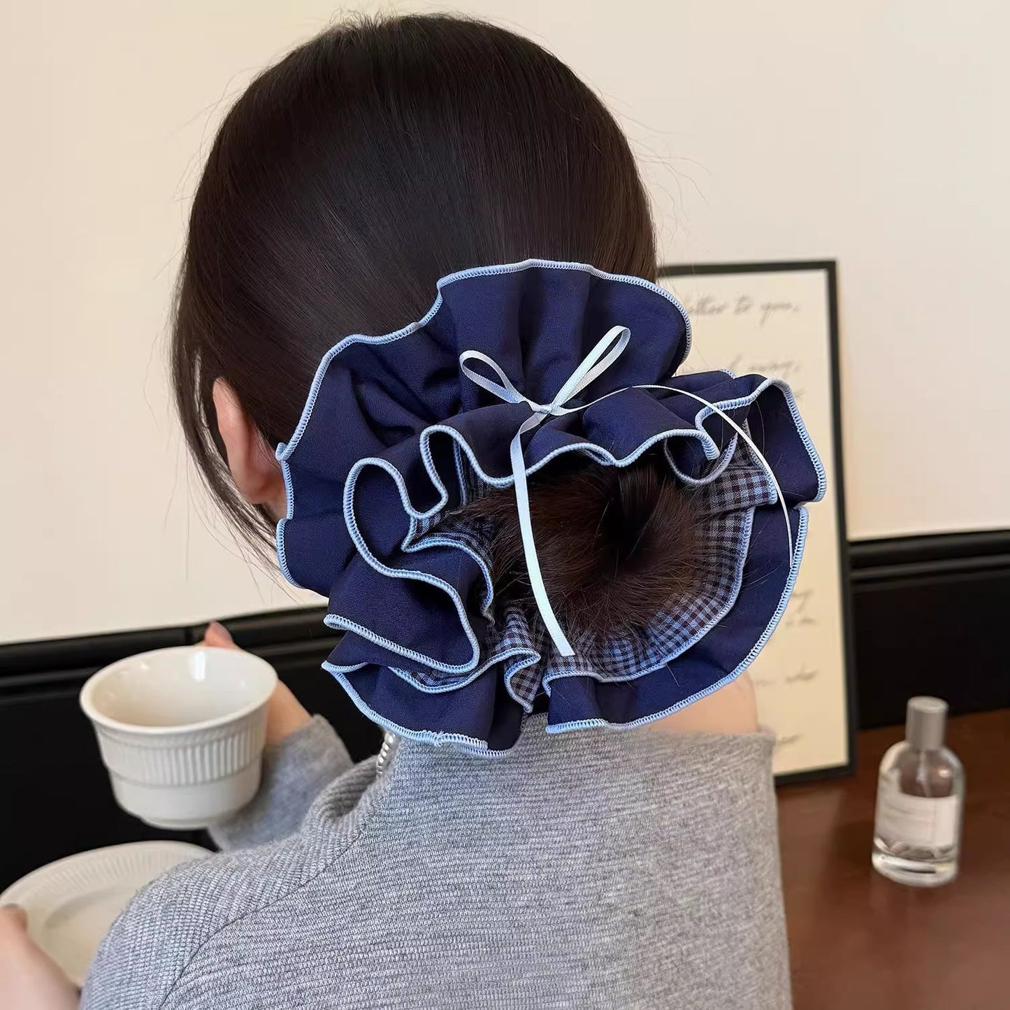 Oversized Ruffle Gingham Scrunchie – Statement Hair Accessory