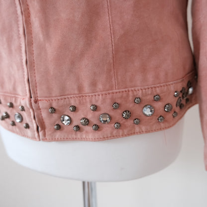 ROPER Vintage Pink Suede Fringe Rhinestones Leather Jacket