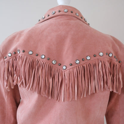 ROPER Vintage Pink Suede Fringe Rhinestones Leather Jacket