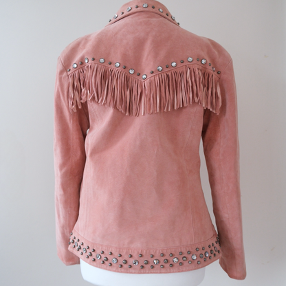ROPER Vintage Pink Suede Fringe Rhinestones Leather Jacket