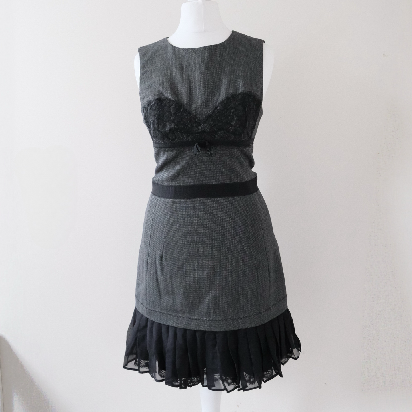 Vintage Dolce & Gabbana Wool Blend Mini Dress with Lace Detail – Size IT 38