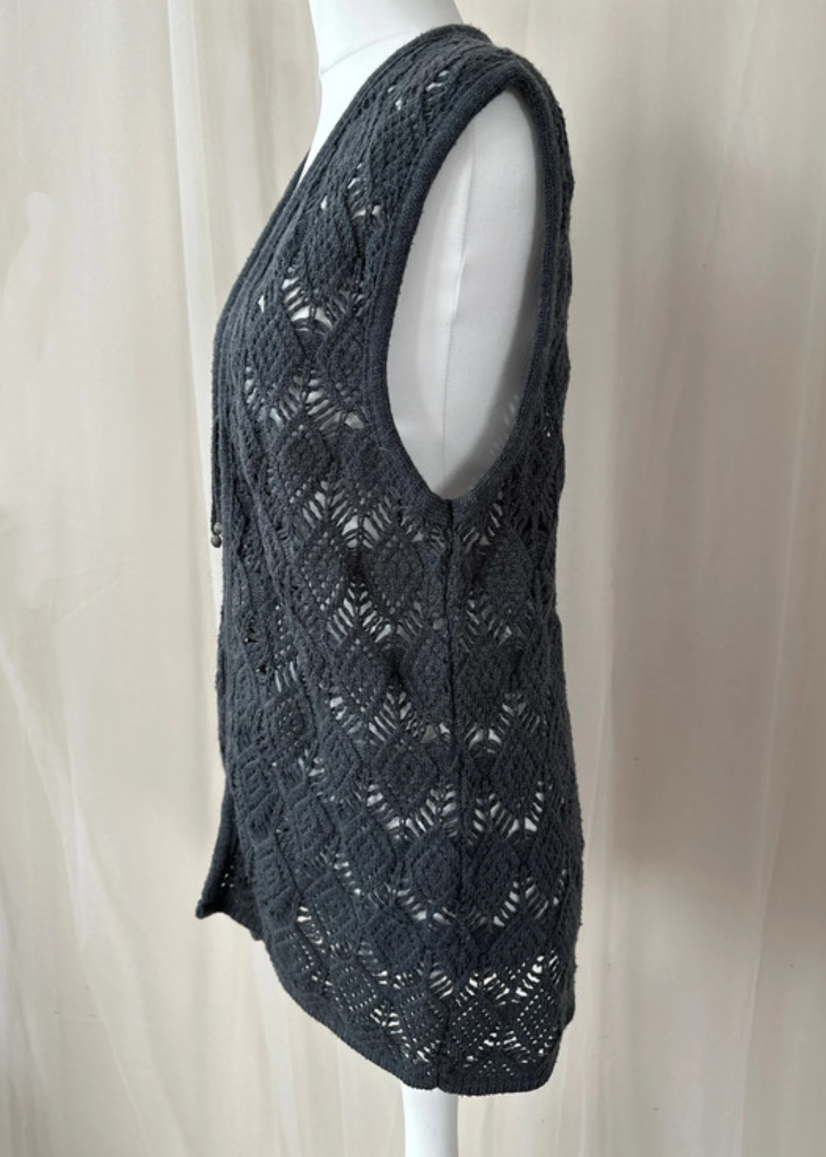 Halfon vintage grey crochet cardigan knit jumper - One Size