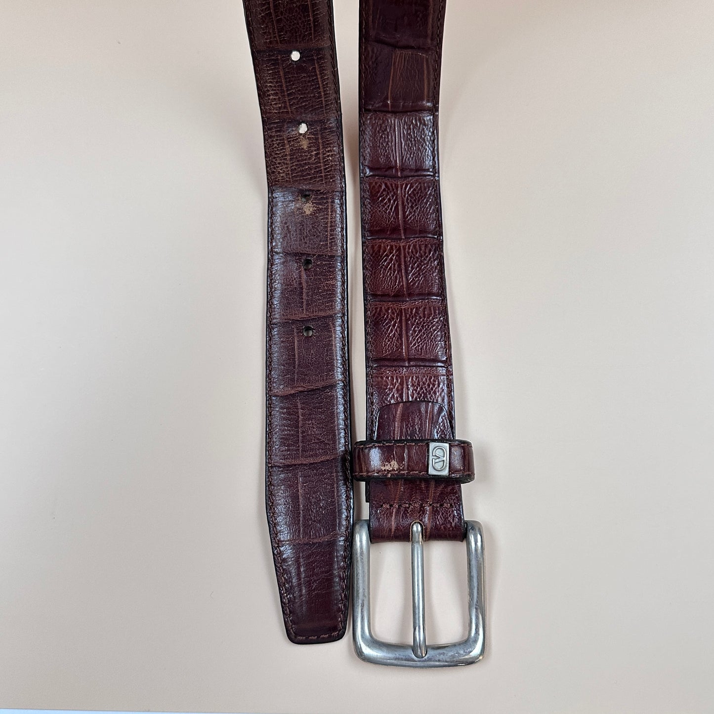 Valentino vintage brown croc effect leather belt - M