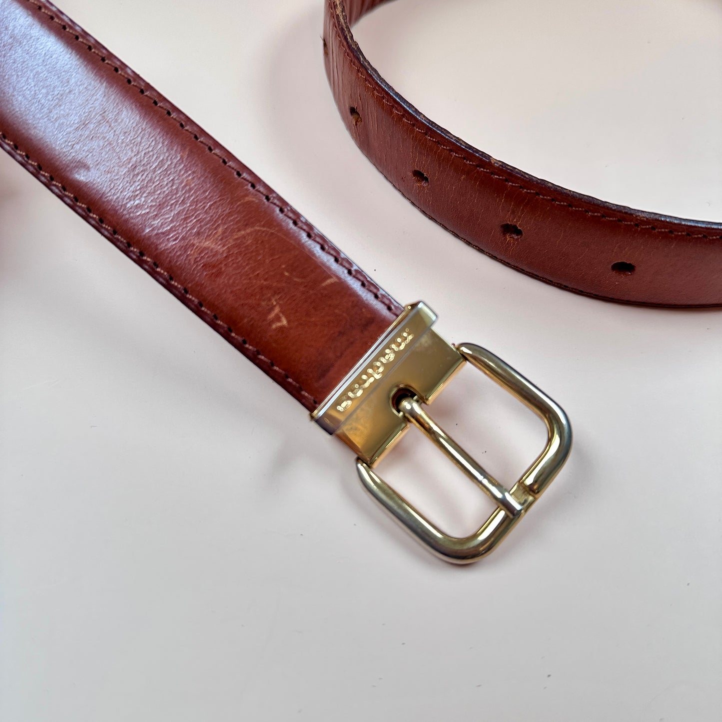 Madras vintage brown leather belt - XS