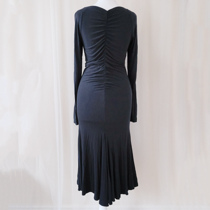 Vintage Class Roberto Cavalli Black Long Sleeve Dress – Ruched Gothic Midi