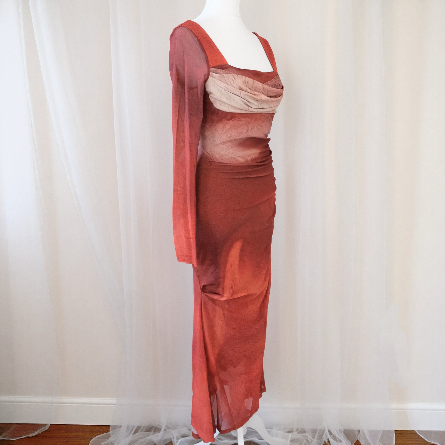 Deadstock Y2K Gradient Mesh Bodycon Maxi Dress – XS-S