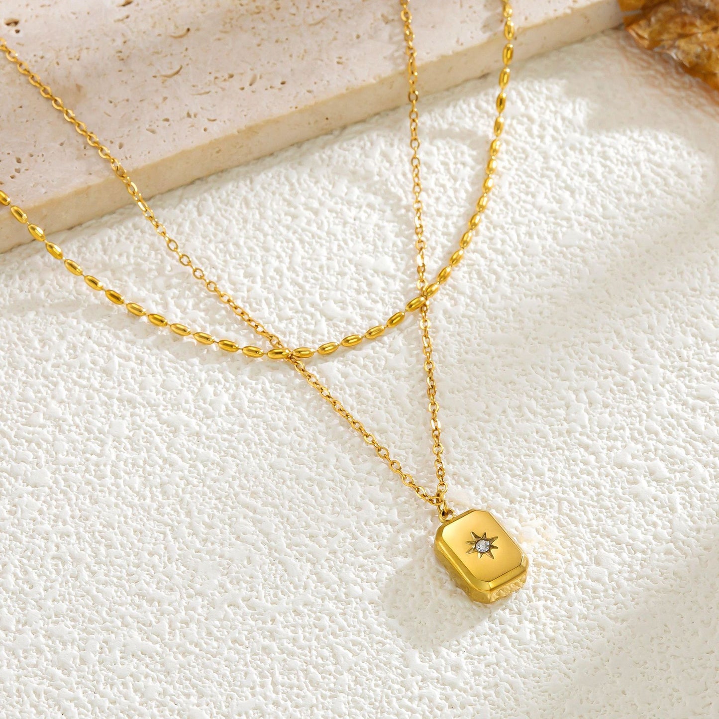 Gold Star Charm Layered Necklace – Double Chain Celestial Pendant