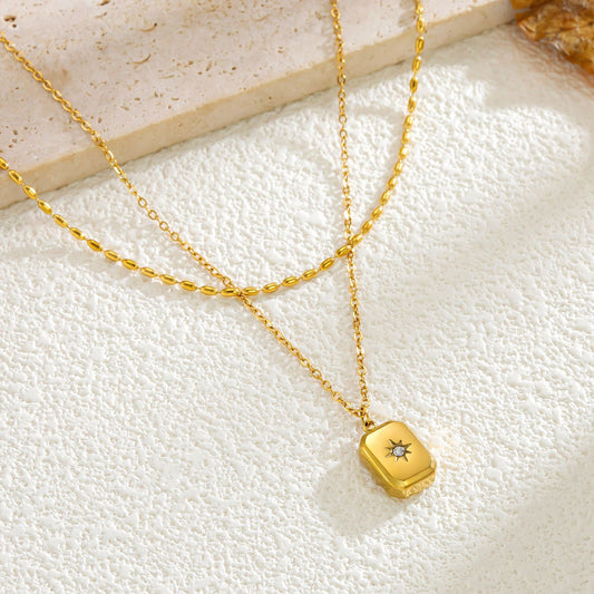 Gold Star Charm Layered Necklace – Double Chain Celestial Pendant
