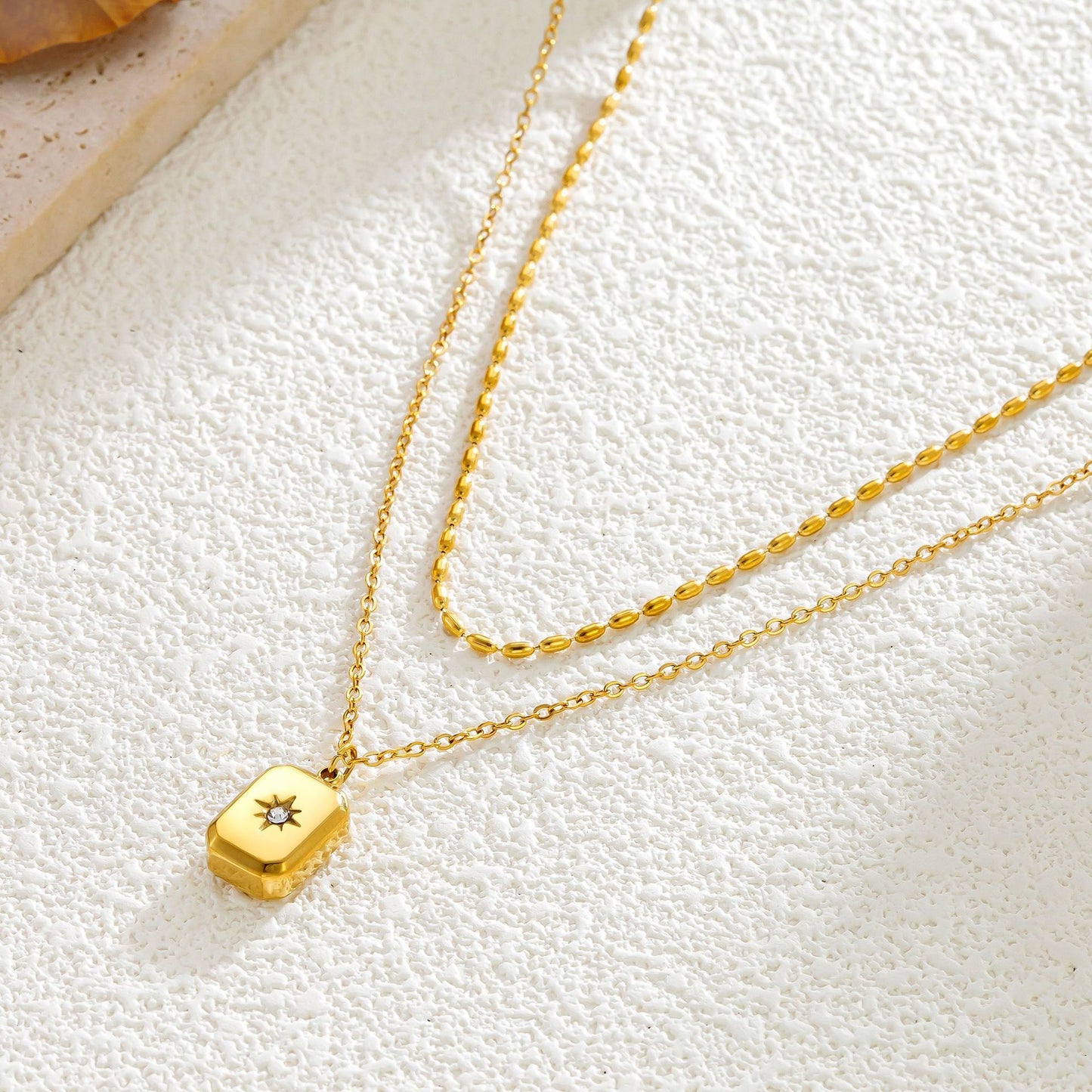 Gold Star Charm Layered Necklace – Double Chain Celestial Pendant
