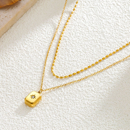 Gold Star Charm Layered Necklace – Double Chain Celestial Pendant