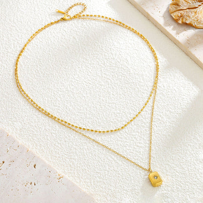 Gold Star Charm Layered Necklace – Double Chain Celestial Pendant