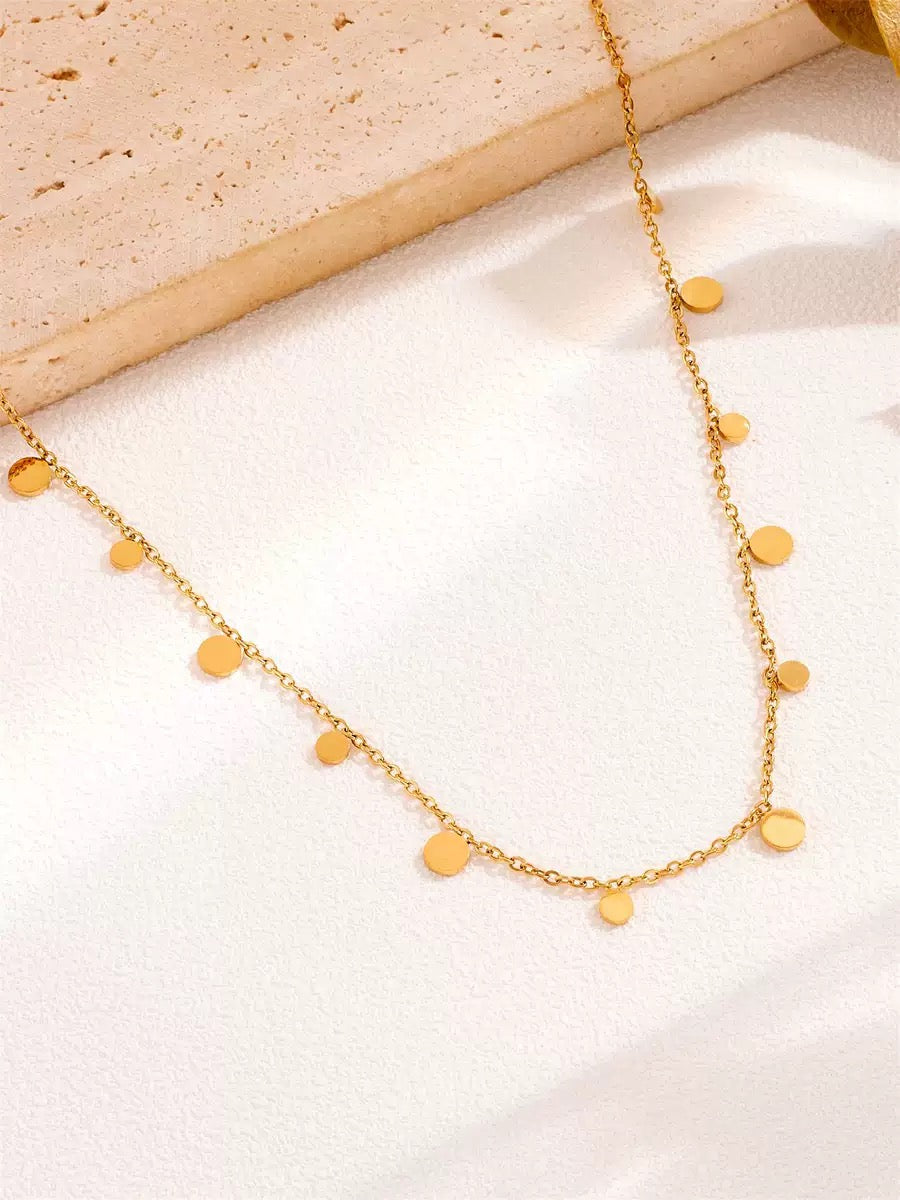 Dainty Gold Disc Drop Necklace – Minimalist Floating Coin Chain