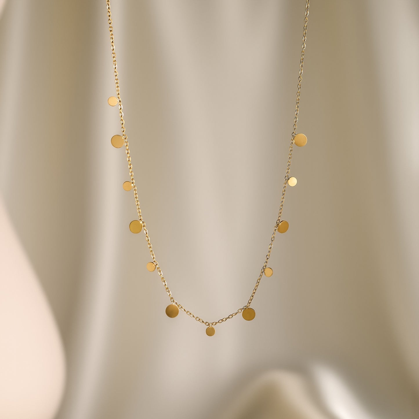 Dainty Gold Disc Drop Necklace – Minimalist Floating Coin Chain