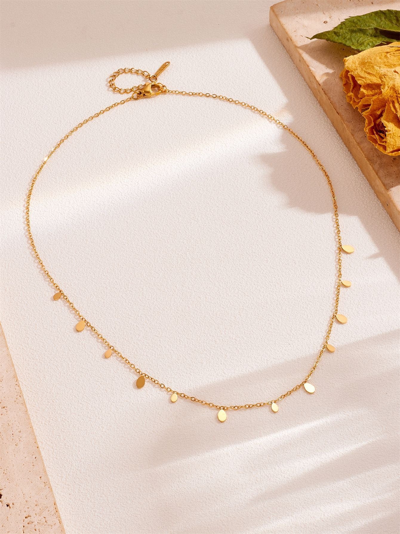 Dainty Gold Disc Drop Necklace – Minimalist Floating Coin Chain