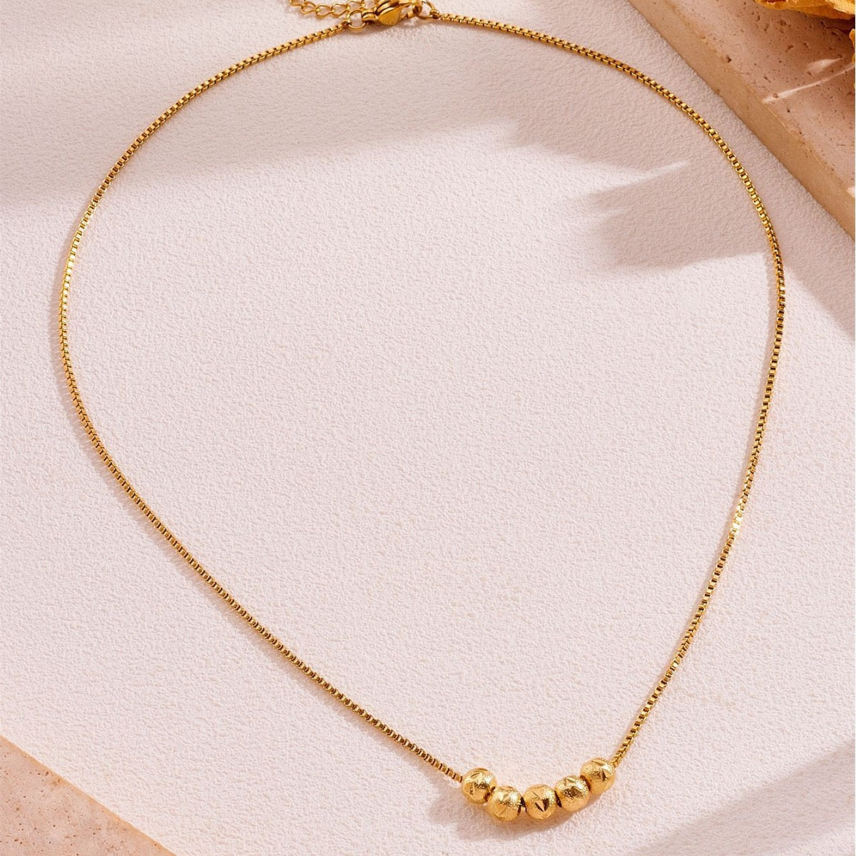 Dainty Gold Faceted Bead Necklace – Minimalist Sparkle Chain
