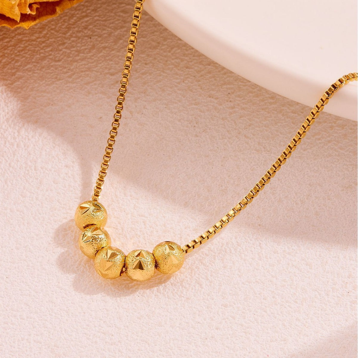 Dainty Gold Faceted Bead Necklace – Minimalist Sparkle Chain