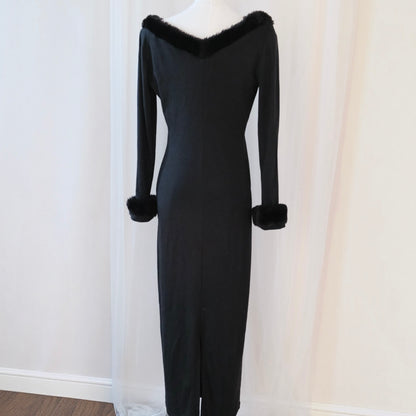 Vintage Italian Black Gown with Faux Fur Trim