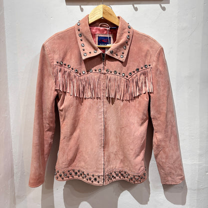 ROPER Vintage Pink Suede Fringe Rhinestones Leather Jacket