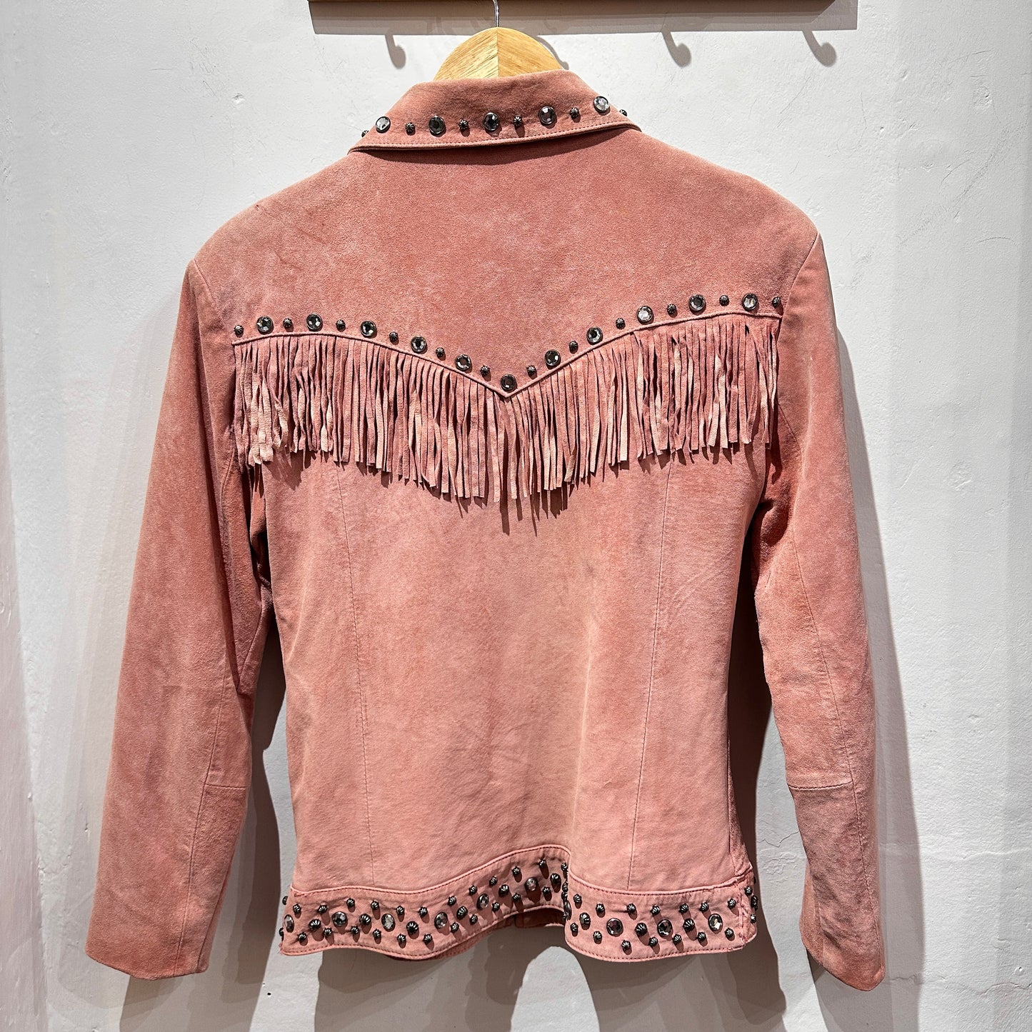 ROPER Vintage Pink Suede Fringe Rhinestones Leather Jacket