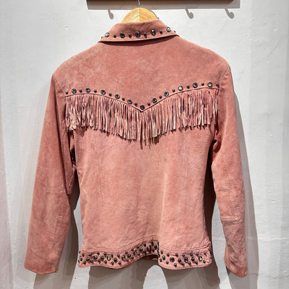 ROPER Vintage Pink Suede Fringe Rhinestones Leather Jacket
