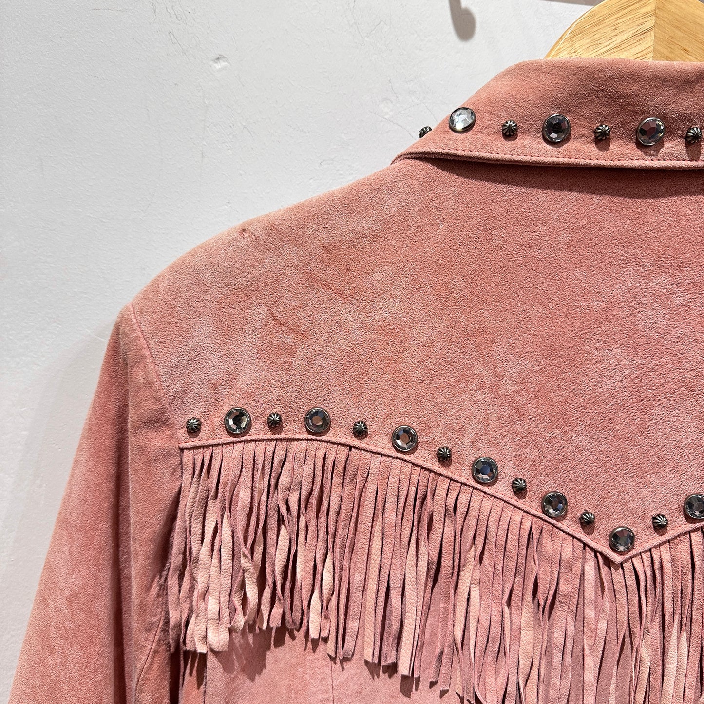 ROPER Vintage Pink Suede Fringe Rhinestones Leather Jacket