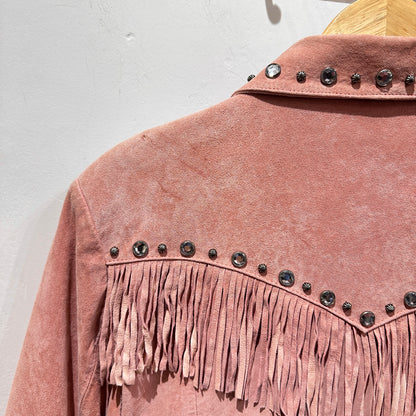 ROPER Vintage Pink Suede Fringe Rhinestones Leather Jacket