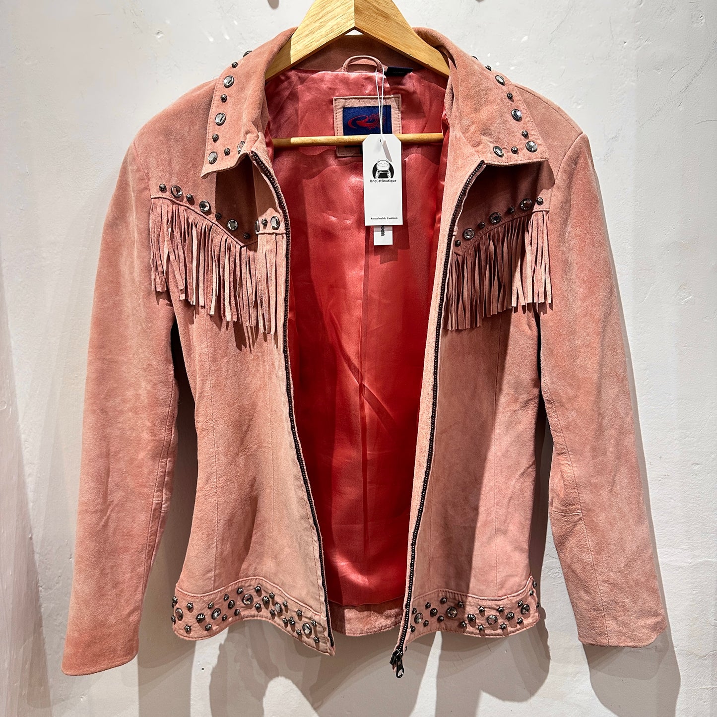 ROPER Vintage Pink Suede Fringe Rhinestones Leather Jacket