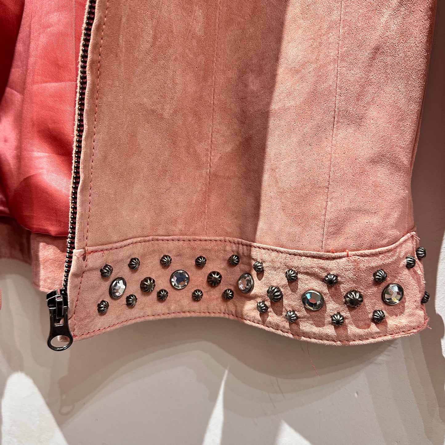 ROPER Vintage Pink Suede Fringe Rhinestones Leather Jacket