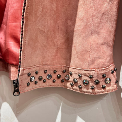 ROPER Vintage Pink Suede Fringe Rhinestones Leather Jacket