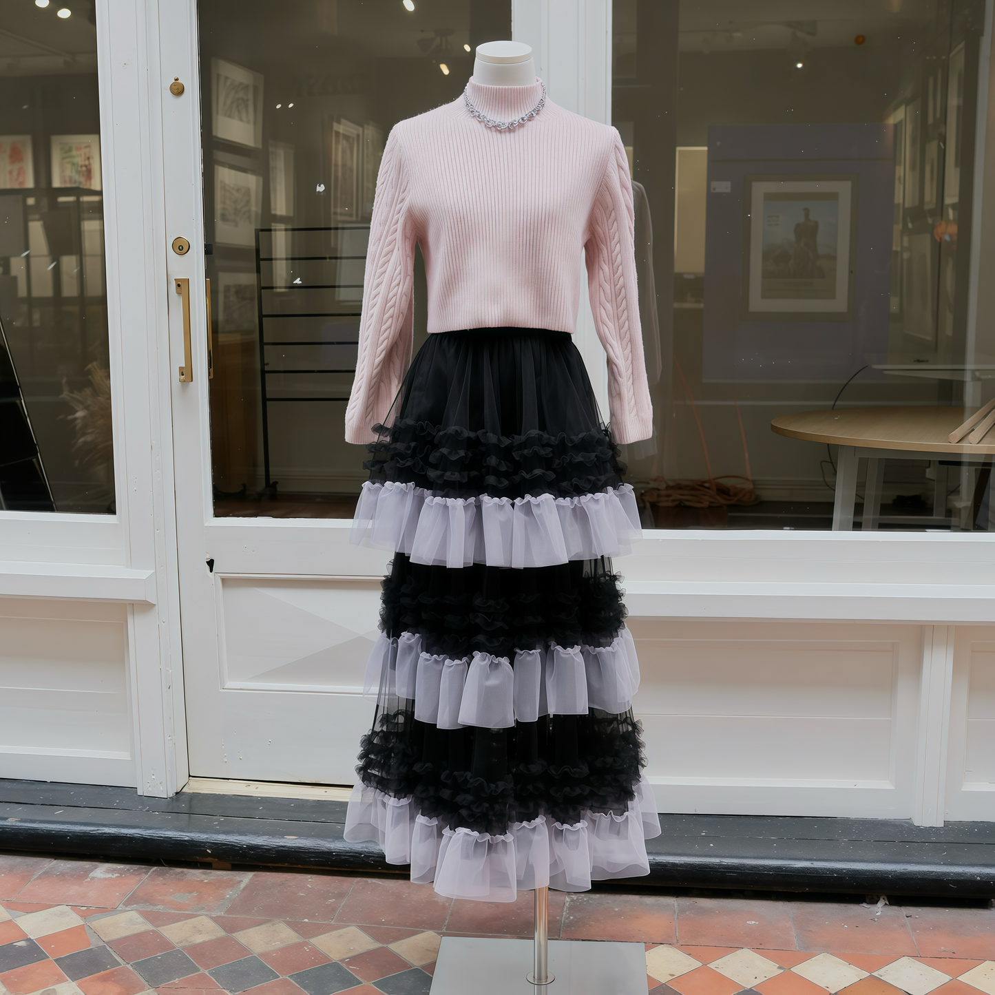 Deadstock Organza Ruffle Maxi Skirt – Layered Tulle Statement Skirt