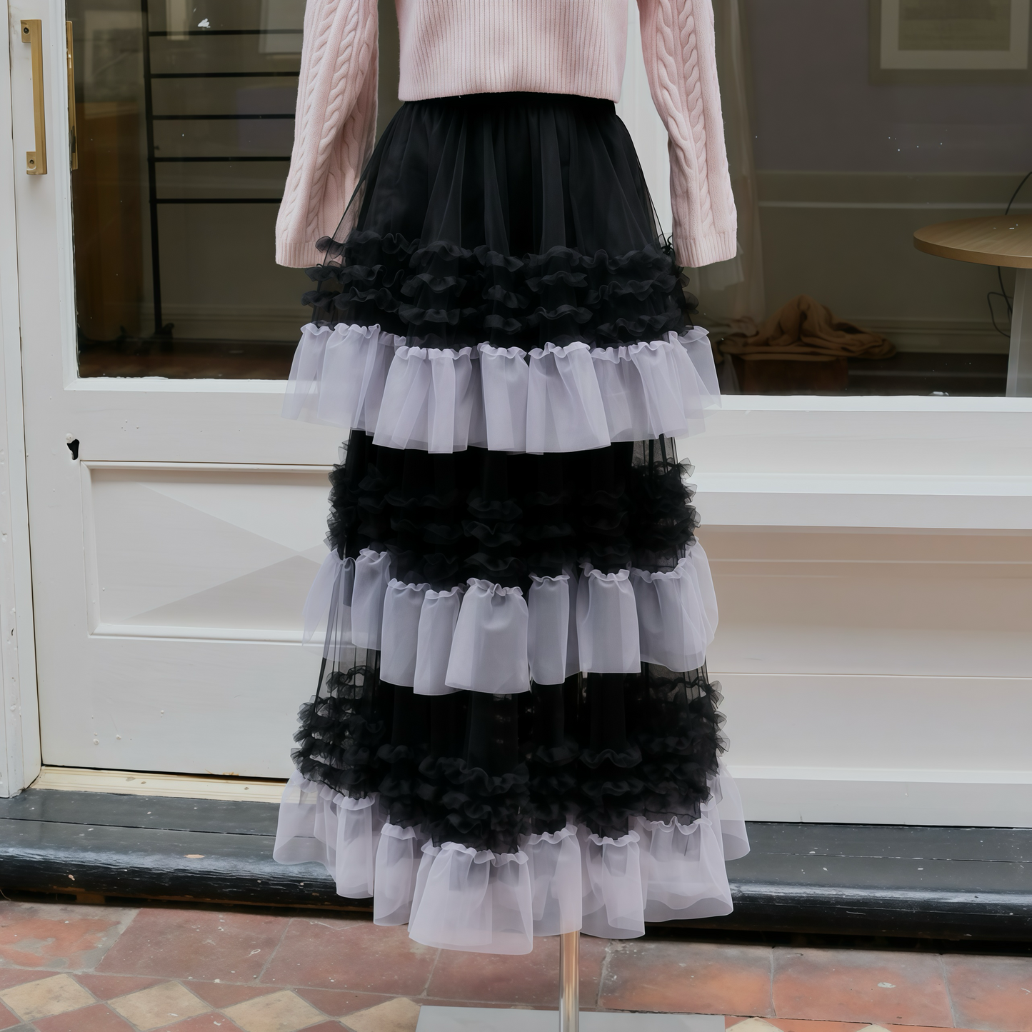 Deadstock Organza Ruffle Maxi Skirt – Layered Tulle Statement Skirt