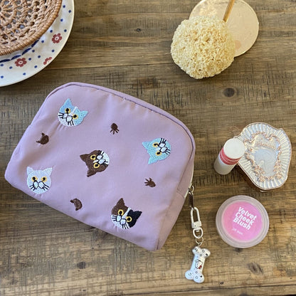 Cute Cat Embroidery Coin Purse Makeup Bag Cute Travel Pouch