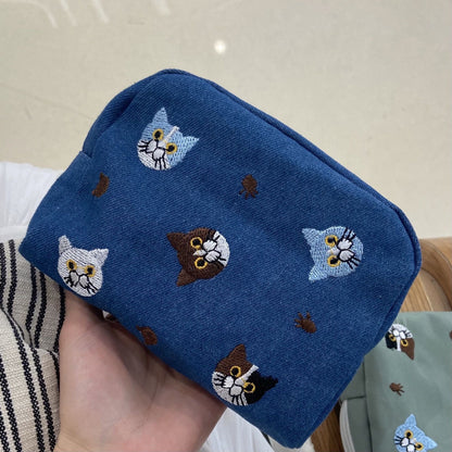 Cute Cat Embroidery Coin Purse Makeup Bag Cute Travel Pouch
