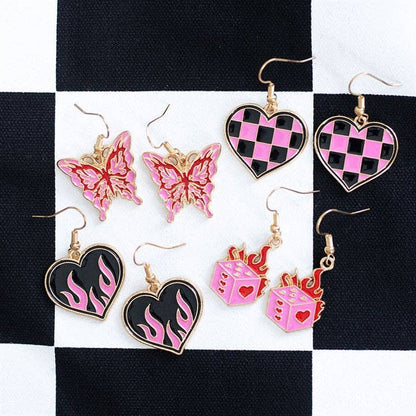 Something Different - Checkerboard Heart Y2K Earrings