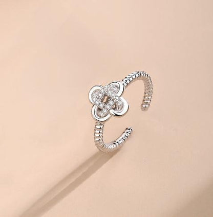 Lucky Clover Blossom Open Ended Sterling Silver Ring - OneCatBoutique