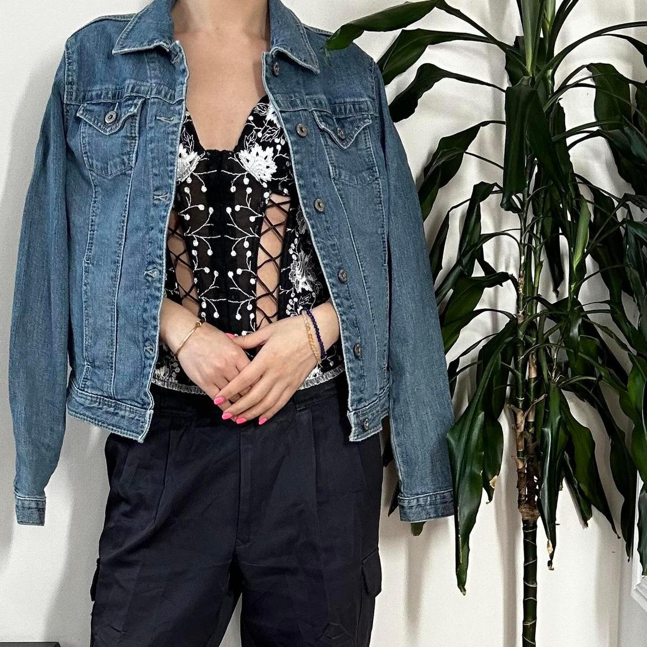 Reworked Y2K vintage Lee blue denim jacket with bear print