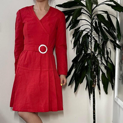 Vintage 60s red tailored midi dress - OneCatBoutique